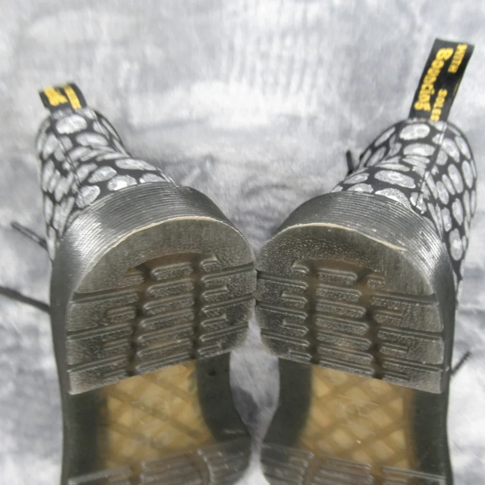 Dr. Martens Boots Youth 2 Silver Metallic Leopard Print Leather Side Zip Lace-Up